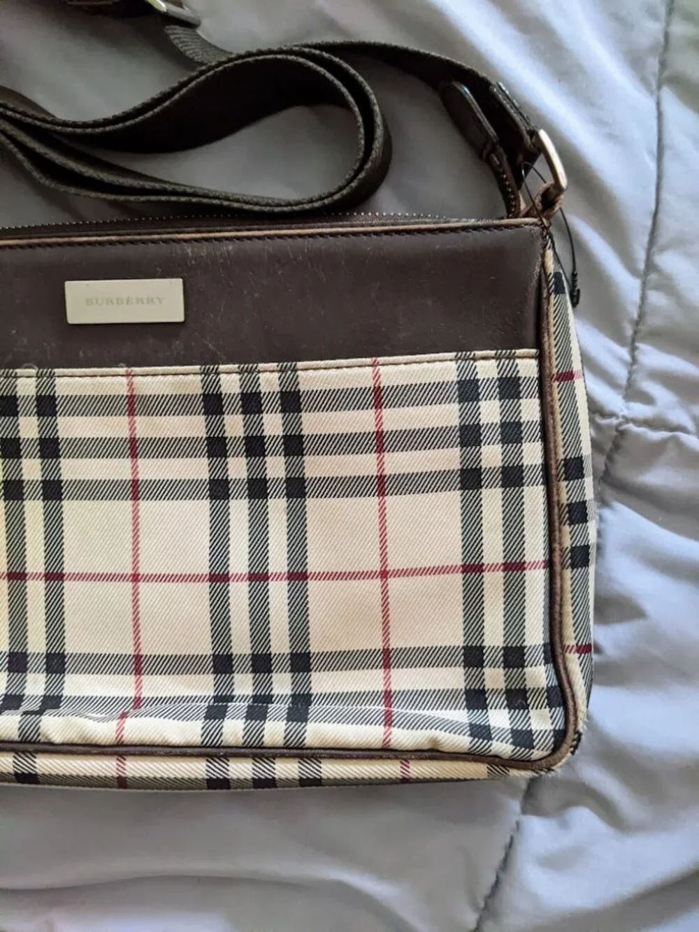 Burberry Vintage Nova Check Canvas Leather Trim Crossbody Shoulder Bag